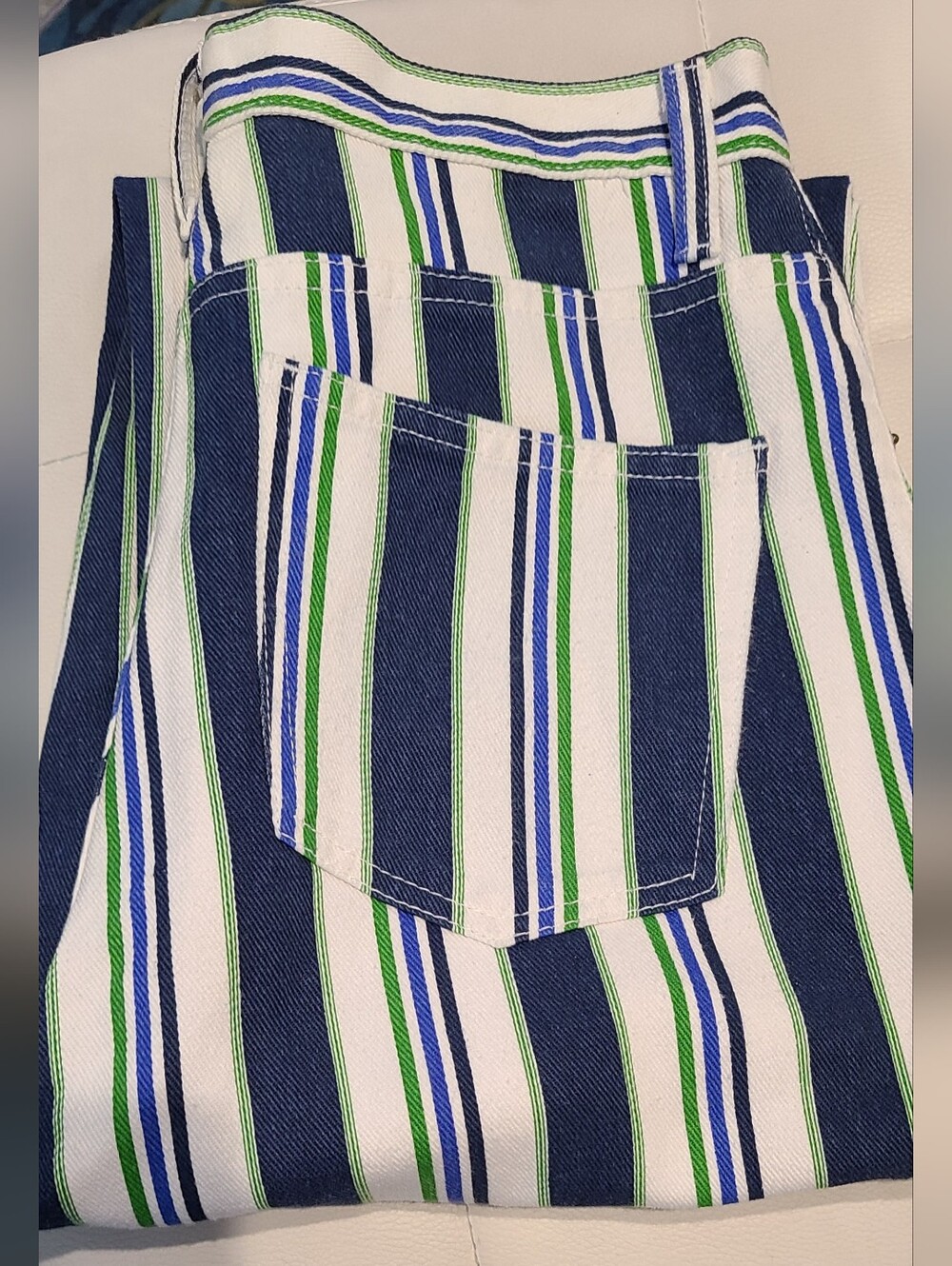 1980's Best American Clothing Co.  Striped Blue, White & Green Jeans